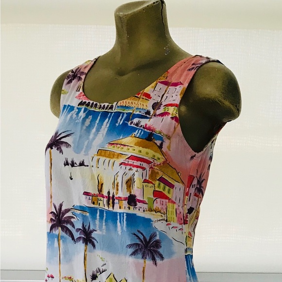 VINTAGE 80s LINE TWO French Riviera Print RESORT DRESS Size Small - Picture 9 of 14